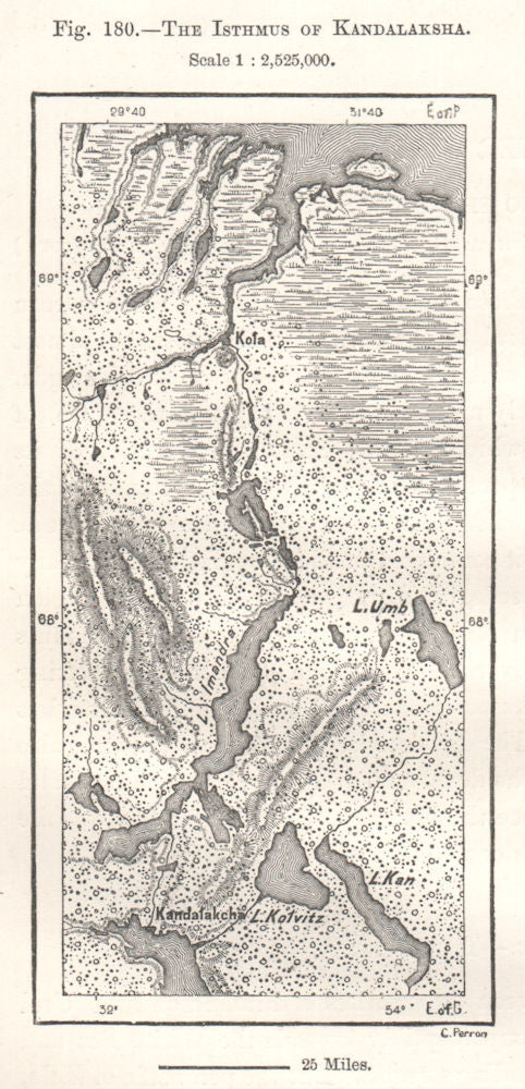 The Isthmus of Kandalaksha. Russia. Sketch map 1885 old antique plan chart